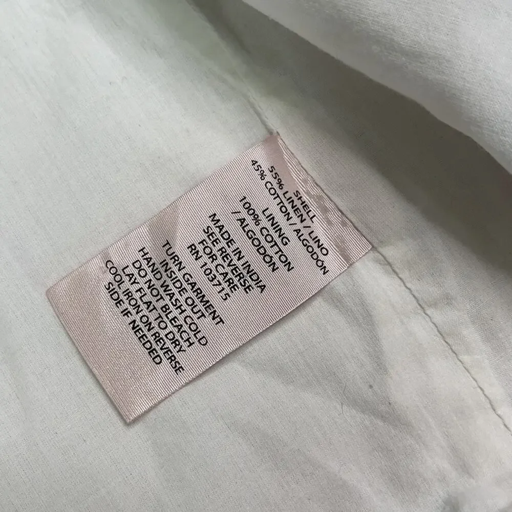 NANETTE LEPORE White Floral Embroider Peasant Crop Linen Blend Open Front Jacket